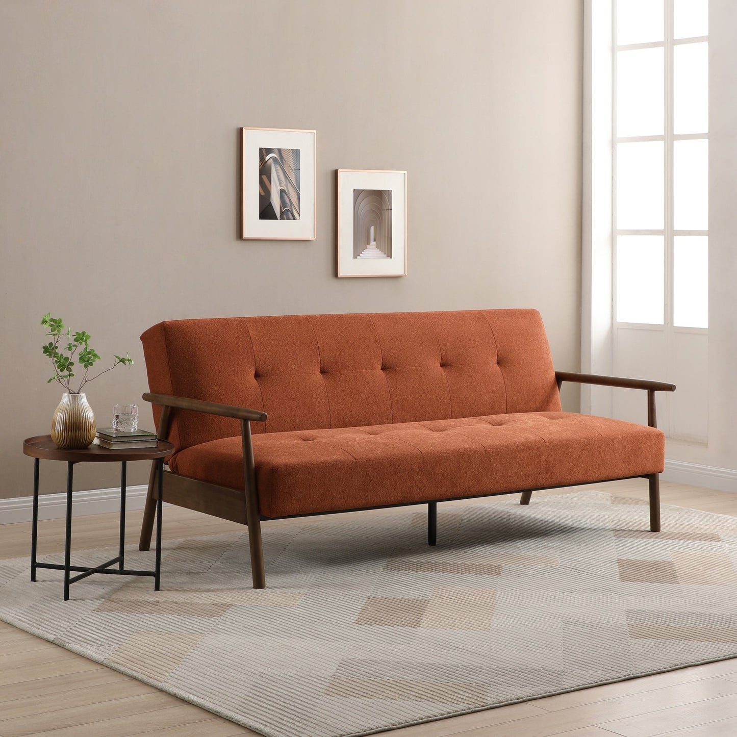 Theia Burnt Orange Textured Weave Berkeley Sofa Bed