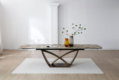 Lavish Extending Dining Table Matt Ivory & Emerald Vein Italian Ceramic