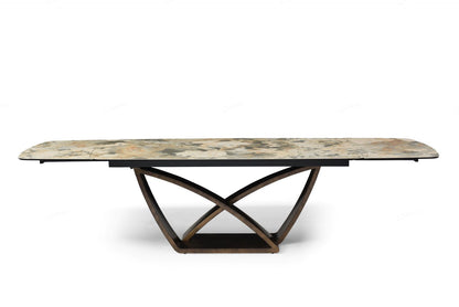 Lavish Extending Dining Table Matt Ivory & Emerald Vein Italian Ceramic