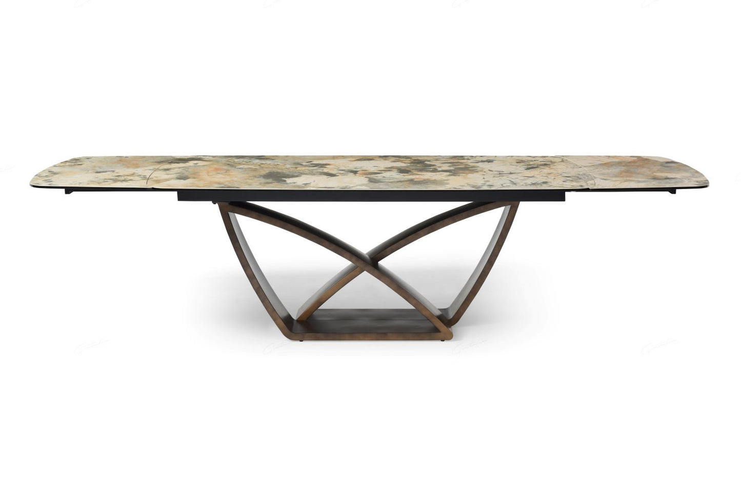 Lavish Extending Dining Table Matt Ivory & Emerald Vein Italian Ceramic