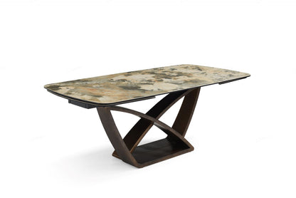 Lavish Extending Dining Table Matt Ivory & Emerald Vein Italian Ceramic