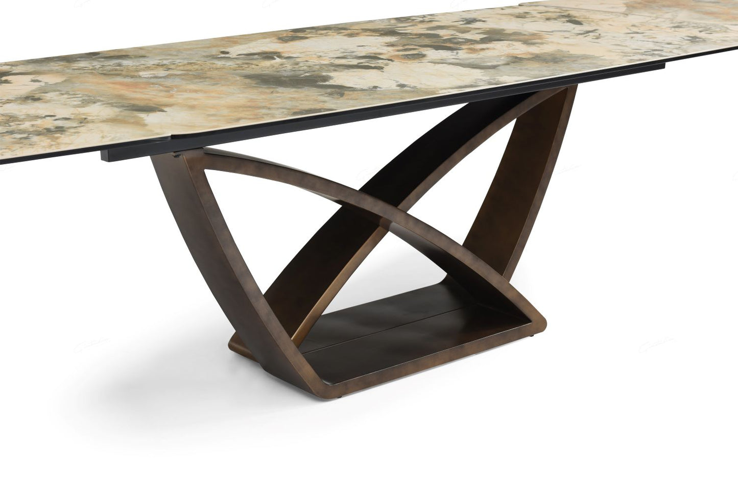 Lavish Extending Dining Table Matt Ivory & Emerald Vein Italian Ceramic