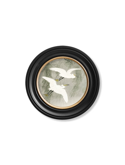 c.1910 Little Egrets - Ohara Koson in Round Frames