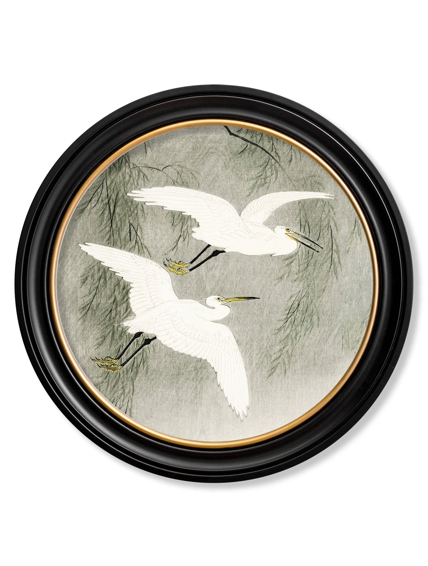 c.1910 Little Egrets - Ohara Koson in Round Frames