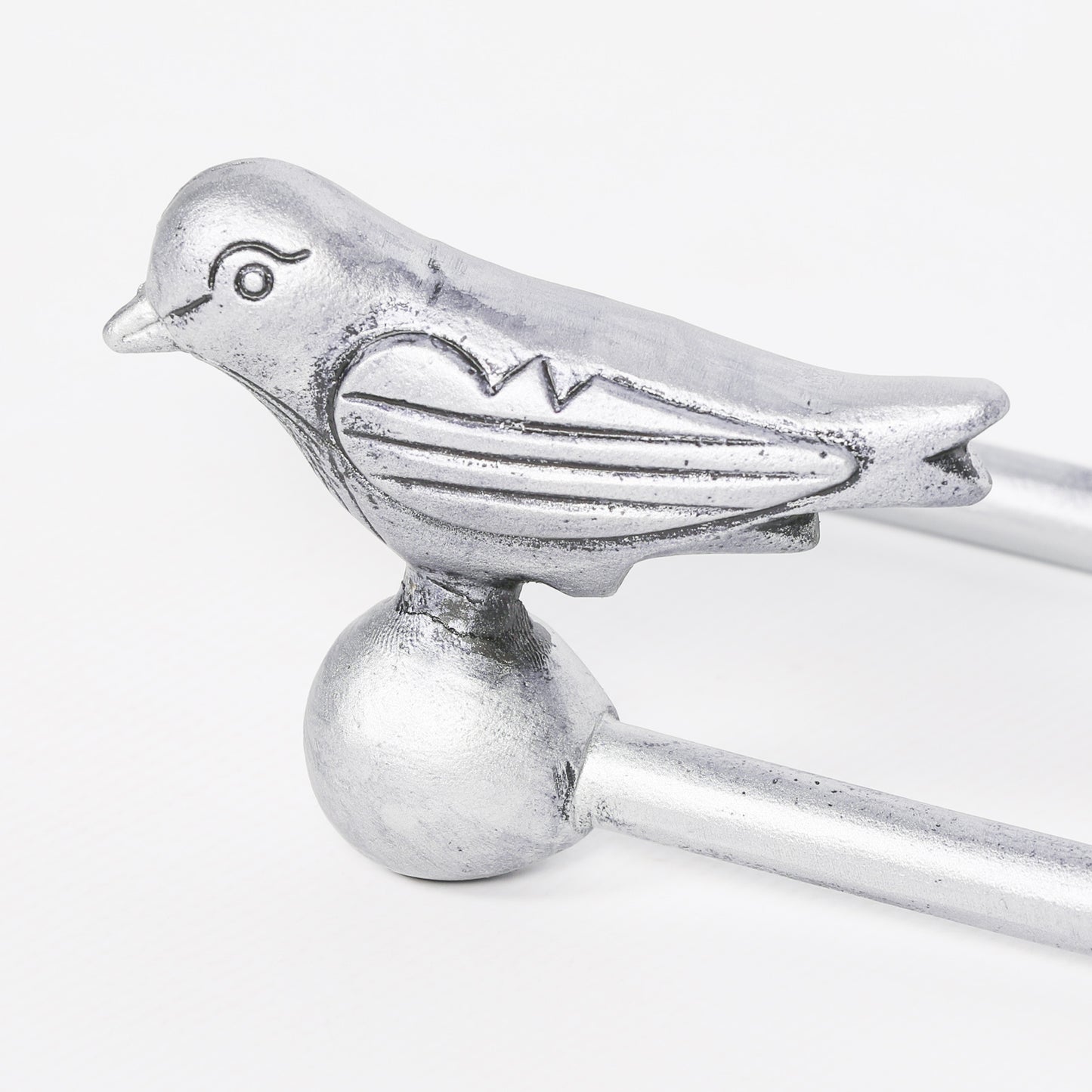 Silver Cast Iron Decorative Bird Curtain Holder Set