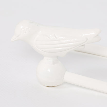 White Cast Iron Decorative Bird Curtain Holder Set