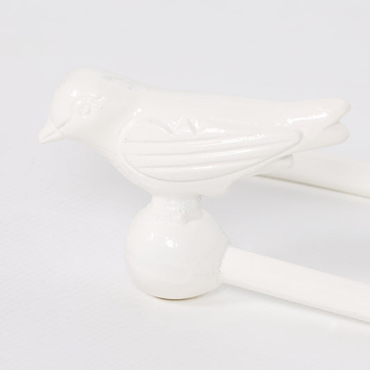 White Cast Iron Decorative Bird Curtain Holder Set