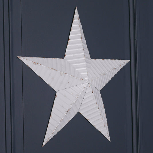 Large 74cm Distressed White Metal Decorative Wall Star