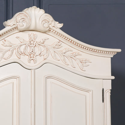 Wooden Carved French Chateau White Double Armoire Wardrobe