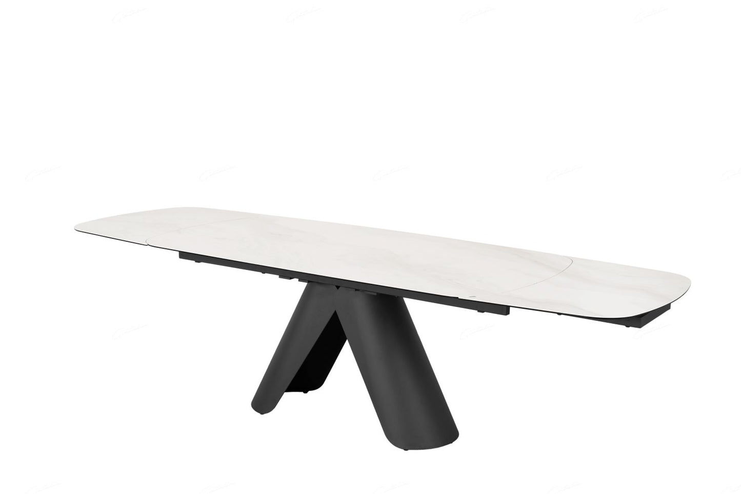 Opulento Extending Dining Table Matt White & Cosmic Grey Vein Ceramic