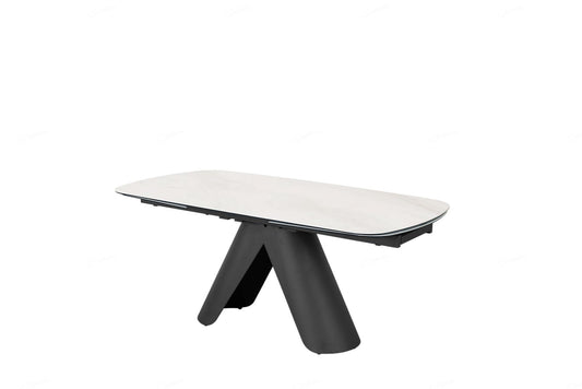 Opulento Extending Dining Table Matt White & Cosmic Grey Vein Ceramic