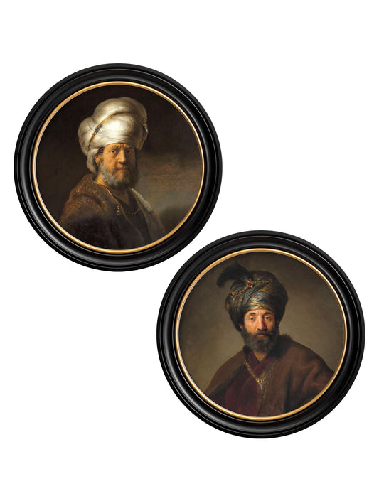 c.17th Century Rembrandt's Oriental Gentlemen - Round Frame