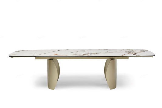 Palazzo Extending Dining Table Matt White & Earth Vein Italian Ceramic