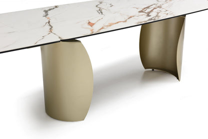 Palazzo Extending Dining Table Matt White & Earth Vein Italian Ceramic