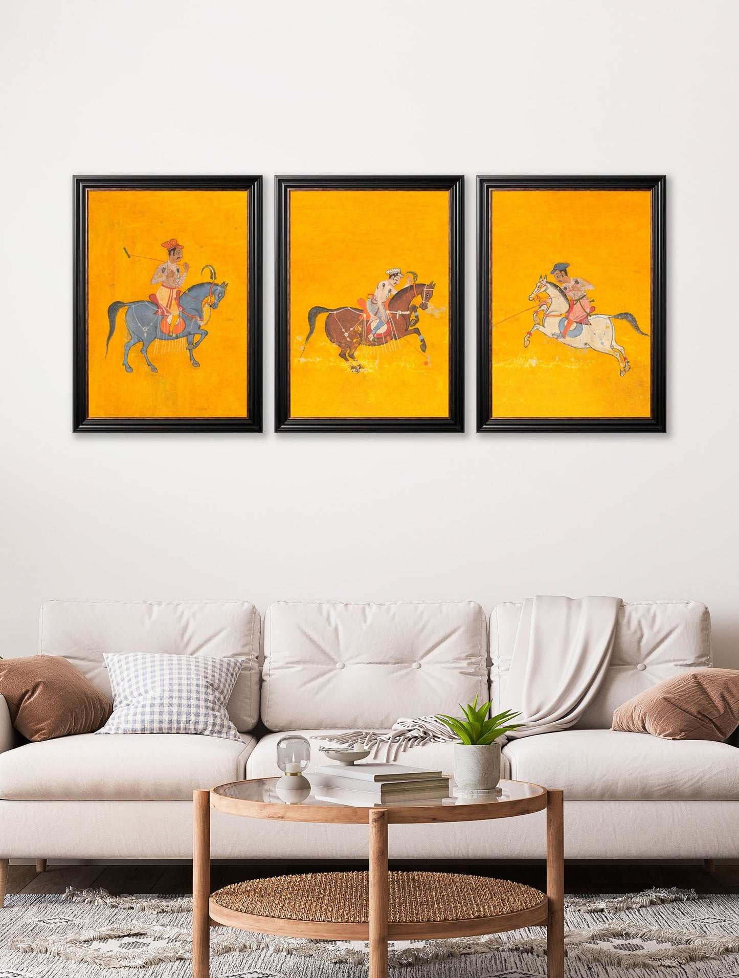 c.17th Century Indian Polo Players Triptych