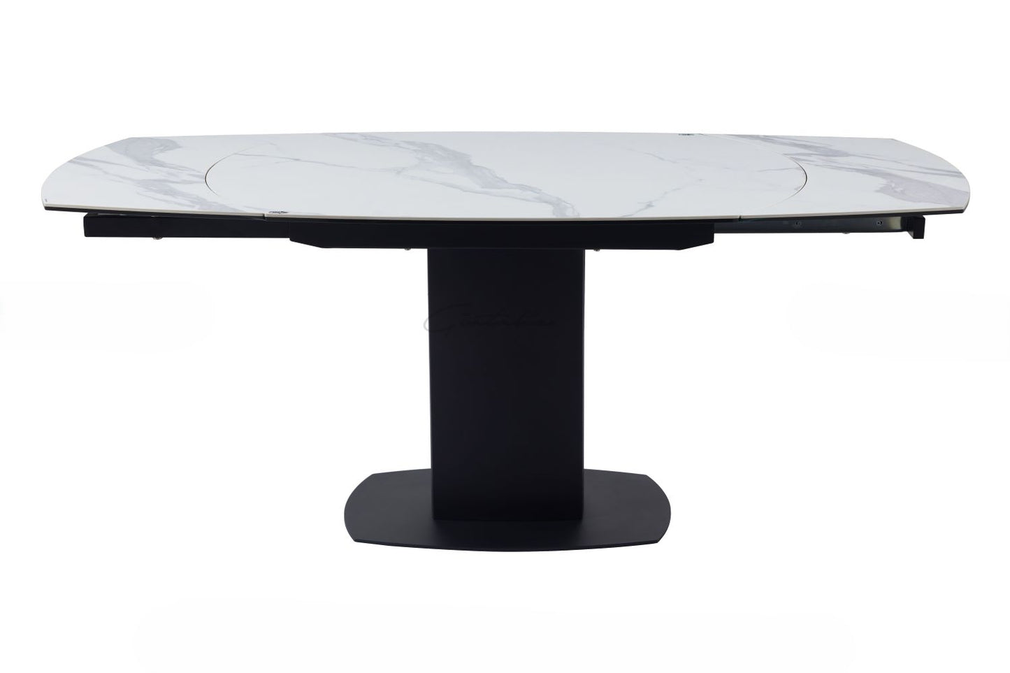 Ritz Swivel Ext Ceramic Dining Table White / Grey Marble