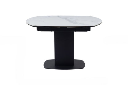 Ritz Swivel Ext Ceramic Dining Table White / Grey Marble