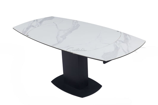 Ritz Swivel Ext Ceramic Dining Table White / Grey Marble