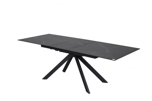 Rossa Extending Dining Table Matt Black & White Vein Ceramic