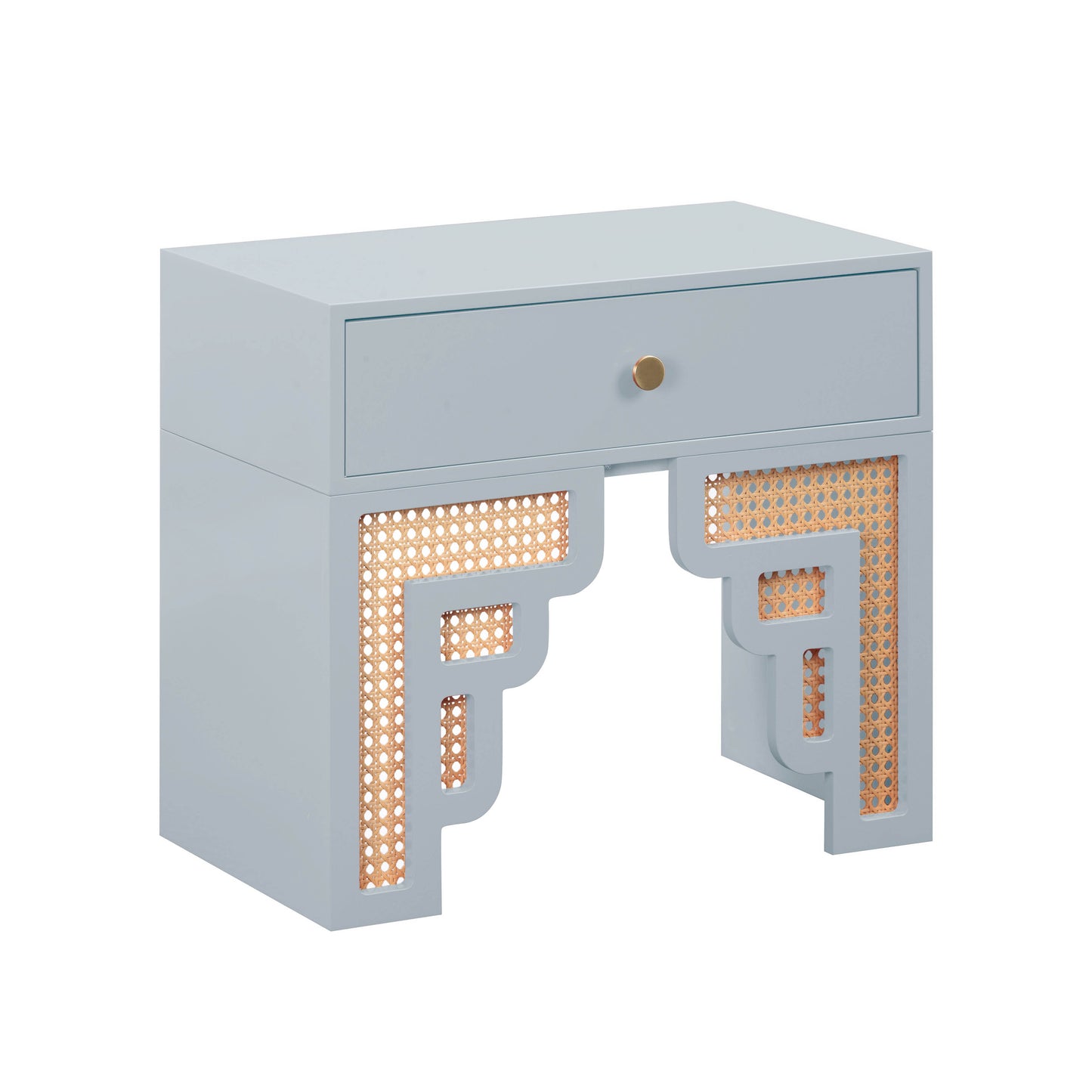 Suzie Pastel Blue & Rattan Nightstand Bedside Table