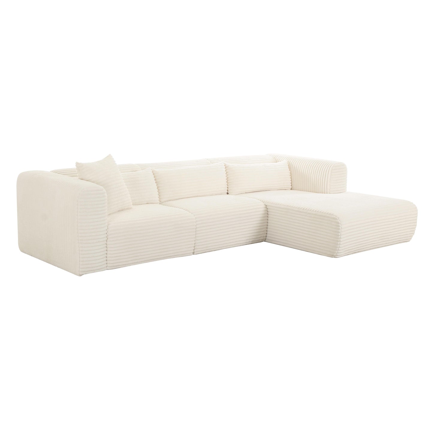 Tarra Fluffy Oversized Cream Corduroy Modular RHF Sectional