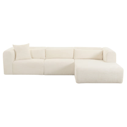 Tarra Fluffy Oversized Cream Corduroy Modular RHF Sectional