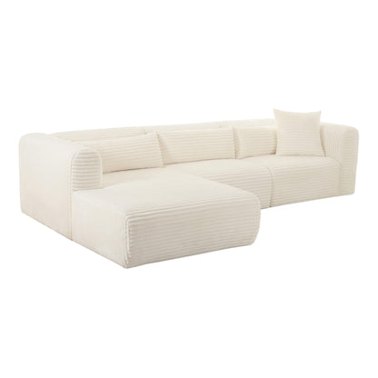 Tarra Fluffy Oversized Cream Corduroy Modular LHF Sectional