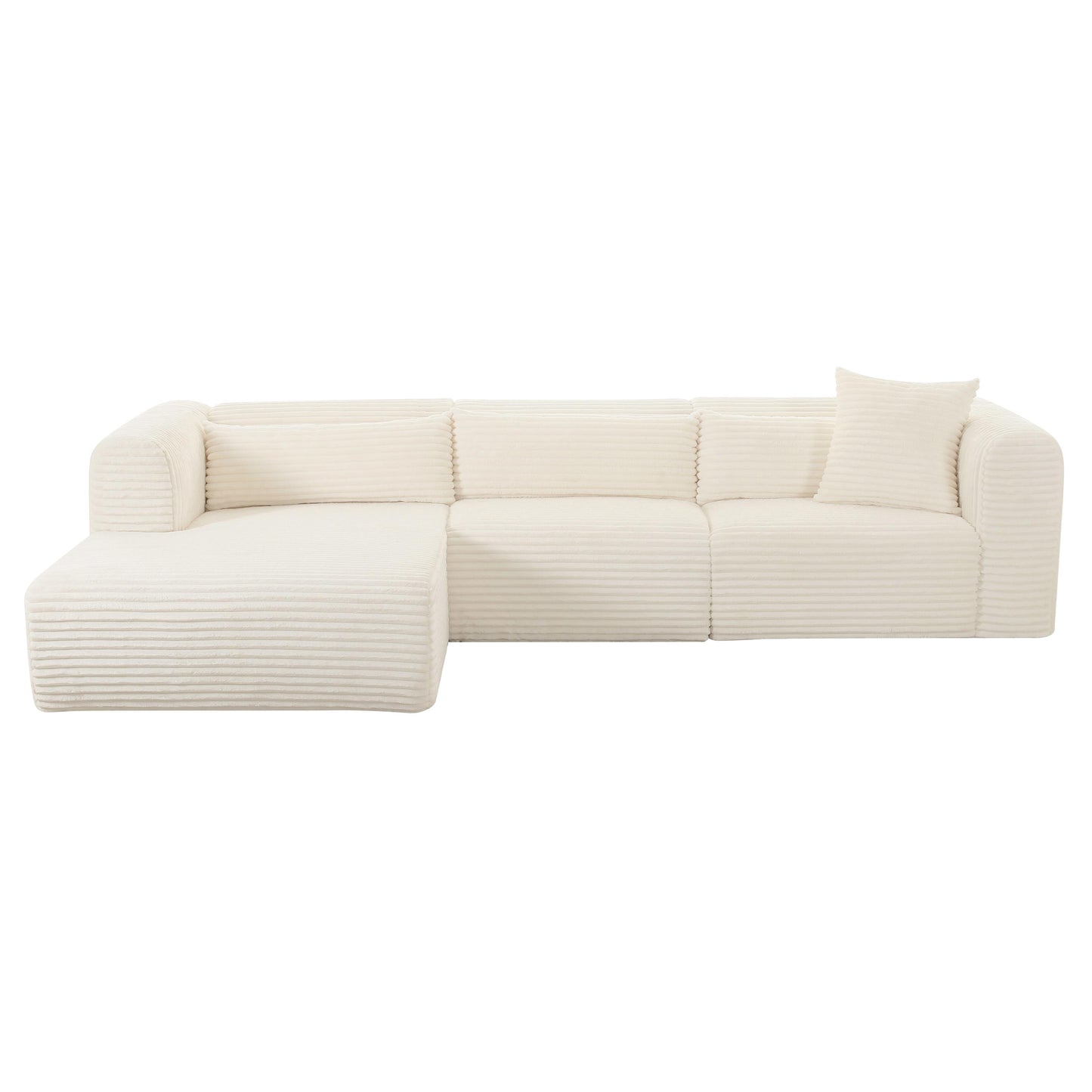 Tarra Fluffy Oversized Cream Corduroy Modular LHF Sectional