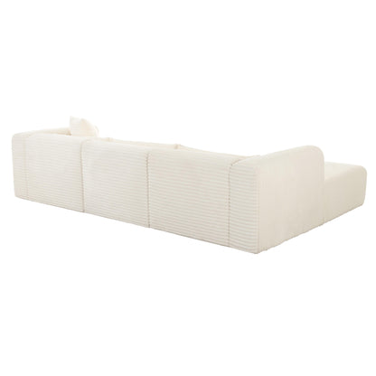 Tarra Fluffy Oversized Cream Corduroy Modular LHF Sectional