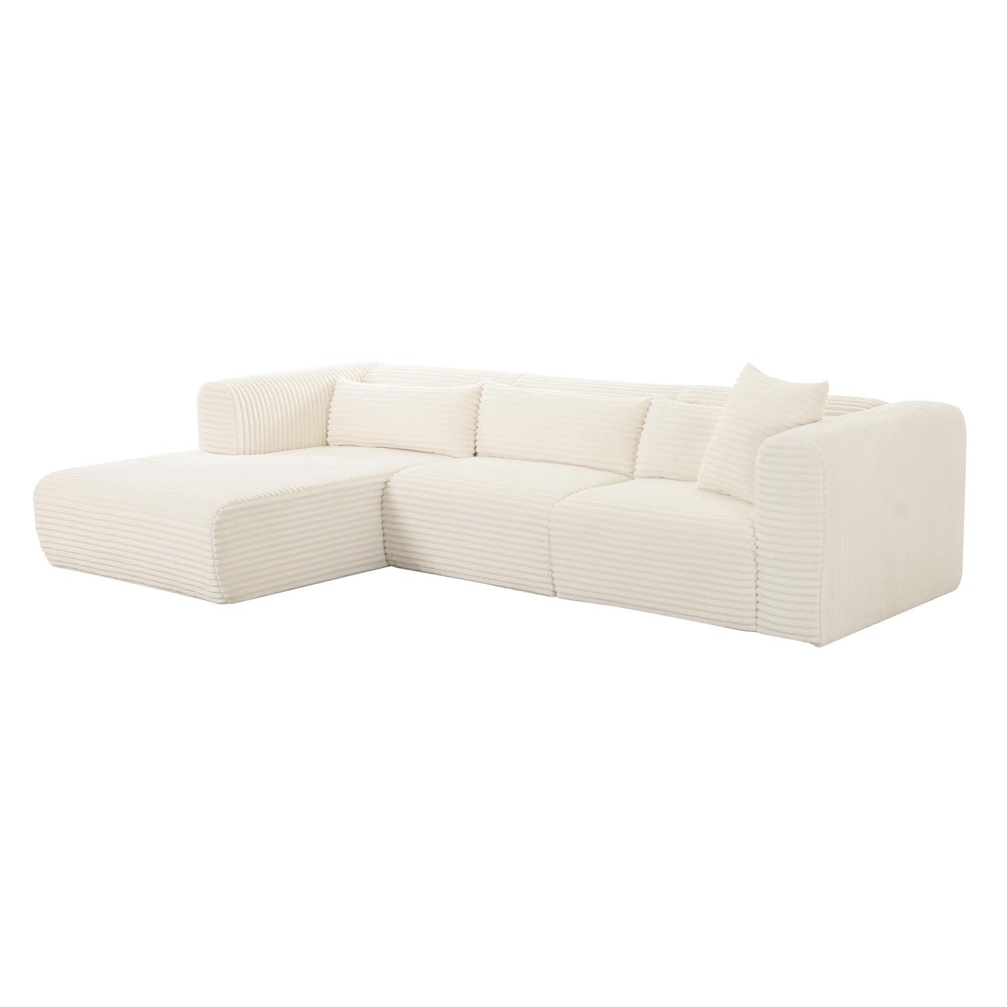 Tarra Fluffy Oversized Cream Corduroy Modular LHF Sectional