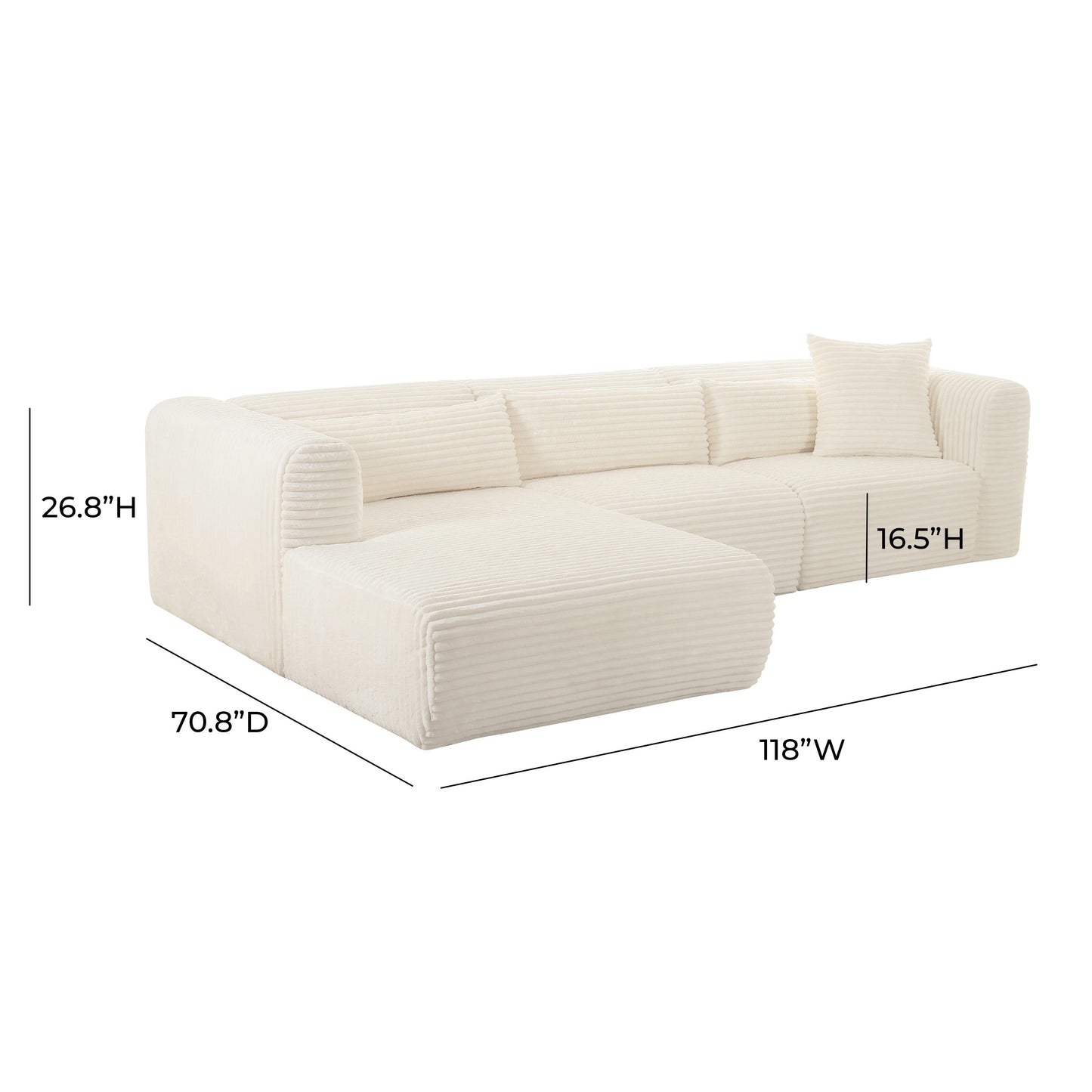 Tarra Fluffy Oversized Cream Corduroy Modular LHF Sectional