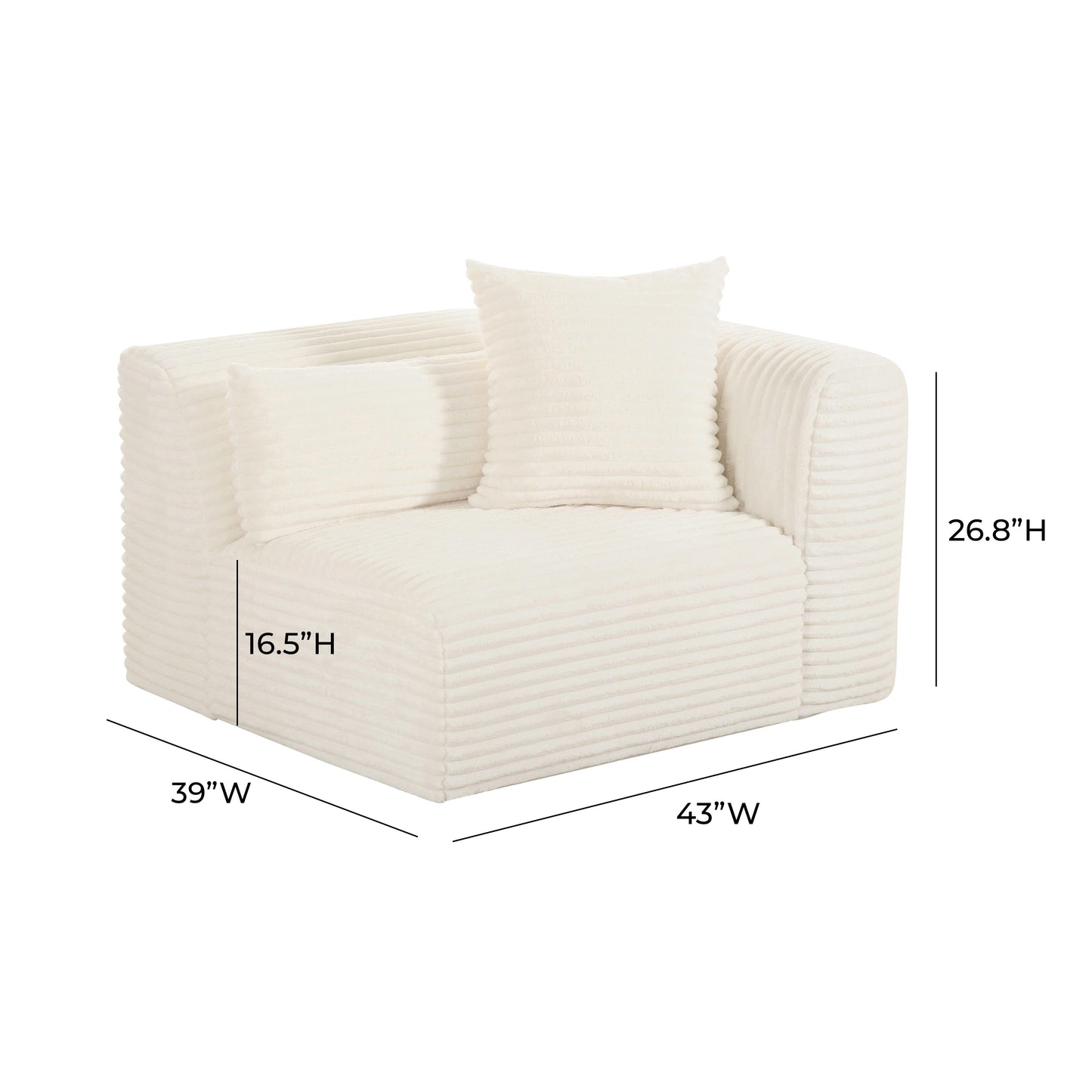 Tarra Fluffy Oversized Cream Corduroy Modular RHF Corner Chair