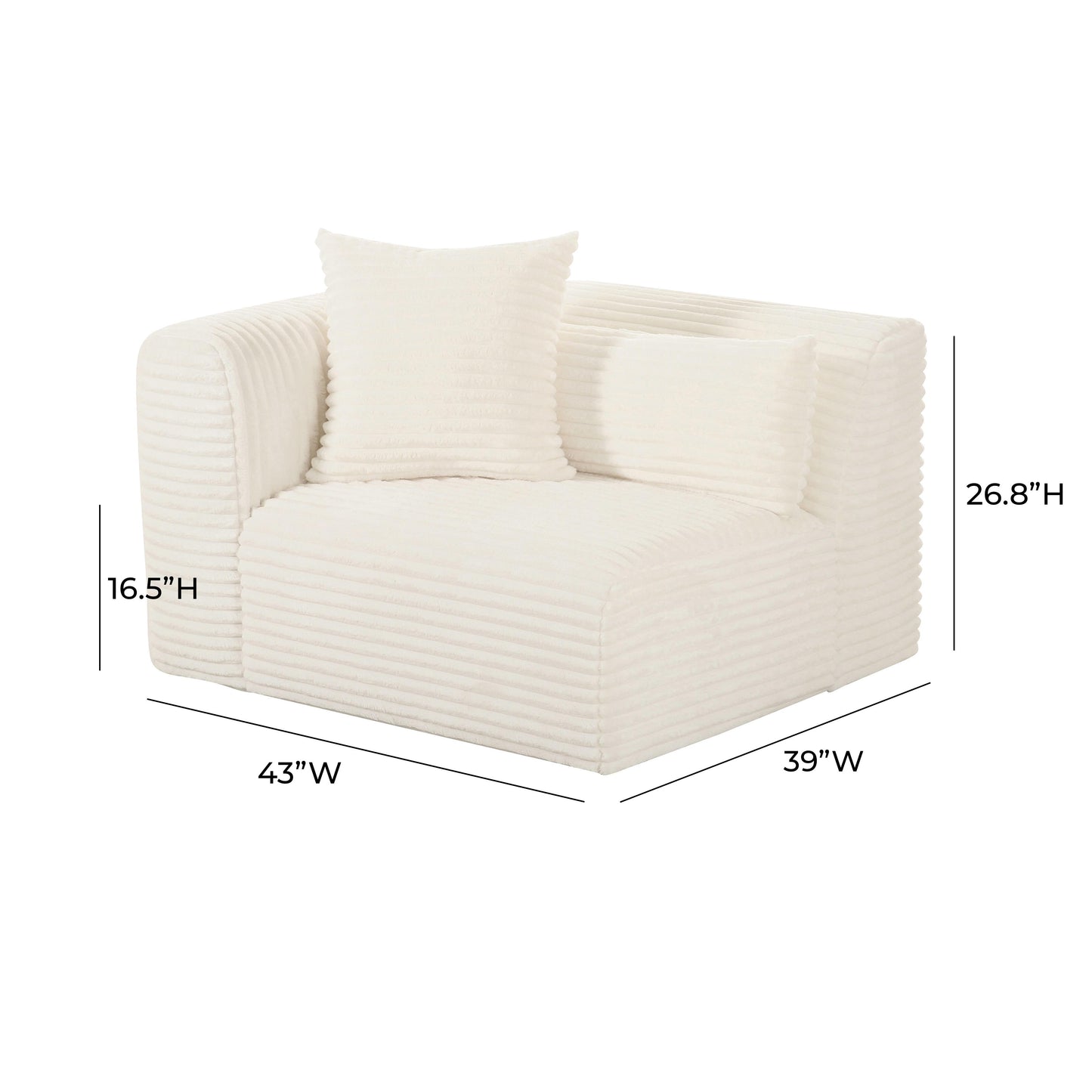 Tarra Fluffy Oversized Cream Corduroy Modular LHF Corner Chair