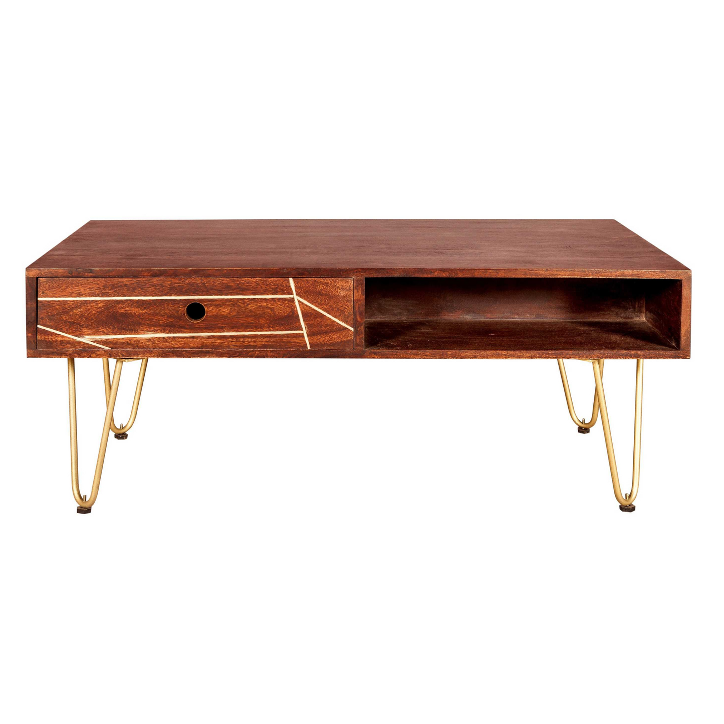 Jai Solid Mango Wood Rectangular Coffee Table with Drawer