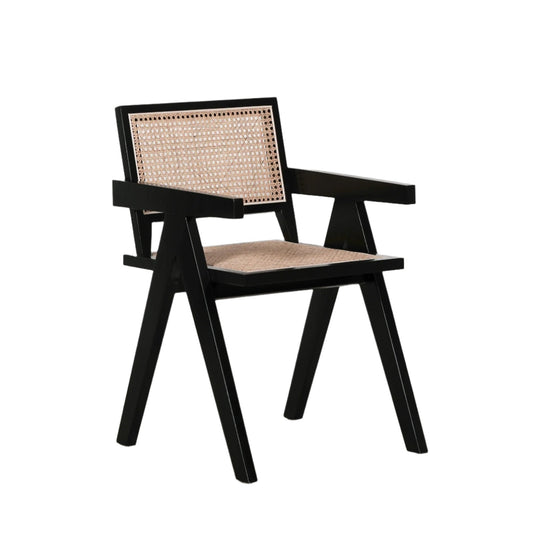 Black Painted Wooden Cane Dining Chair