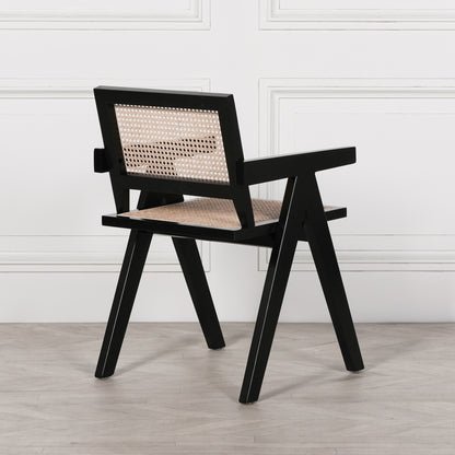 Black Painted Wooden Cane Dining Chair