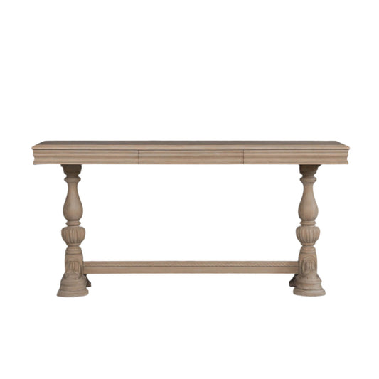 Rustic Wooden Intricate Carved Console with Drawer