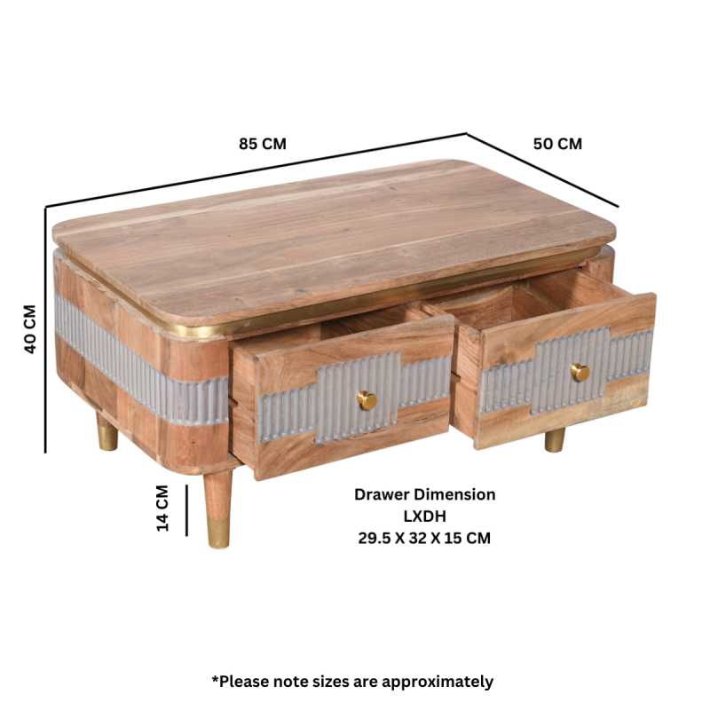 Metz Acacia Wood 2 Drawers Coffee Table