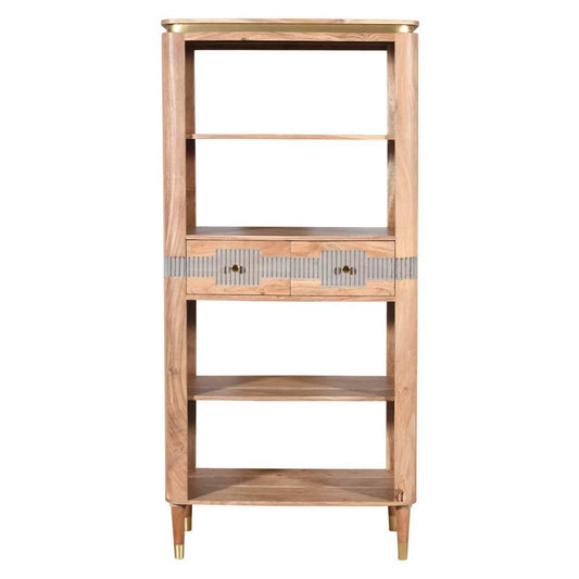 Metz Acacia Wood 2 Drawers Open Bookcase