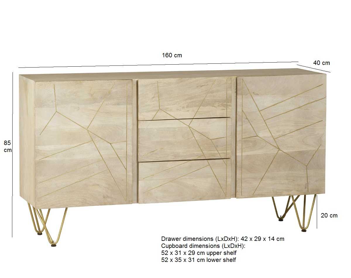 Rook Extra Large Sideboard 3 Drawers and 2 Doors