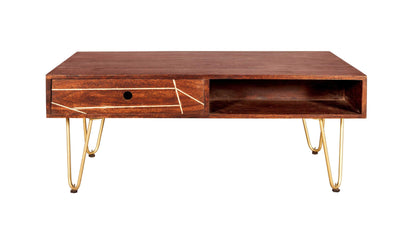 Jai Solid Mango Wood Rectangular Coffee Table with Drawer