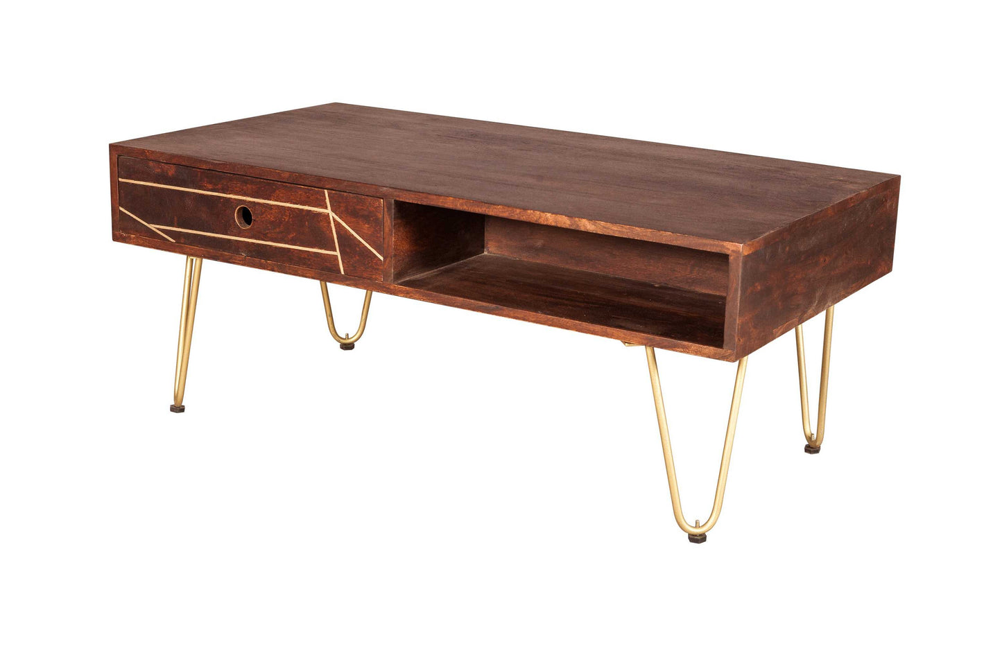 Jai Solid Mango Wood Rectangular Coffee Table with Drawer