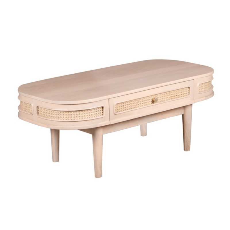 Emiko Cane & Mango Wood 1 Drawer Coffee Table