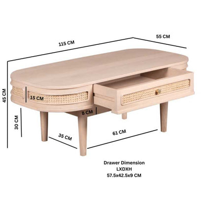 Emiko Cane & Mango Wood 1 Drawer Coffee Table