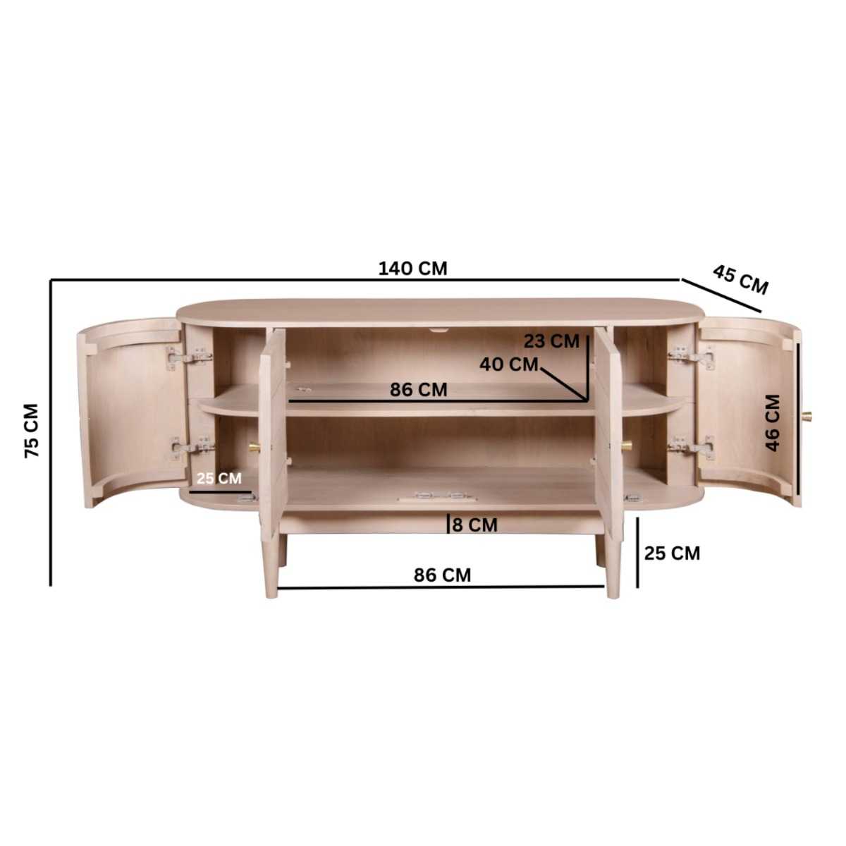 Emiko Cane & Mango Wood 4 Doors Sideboard