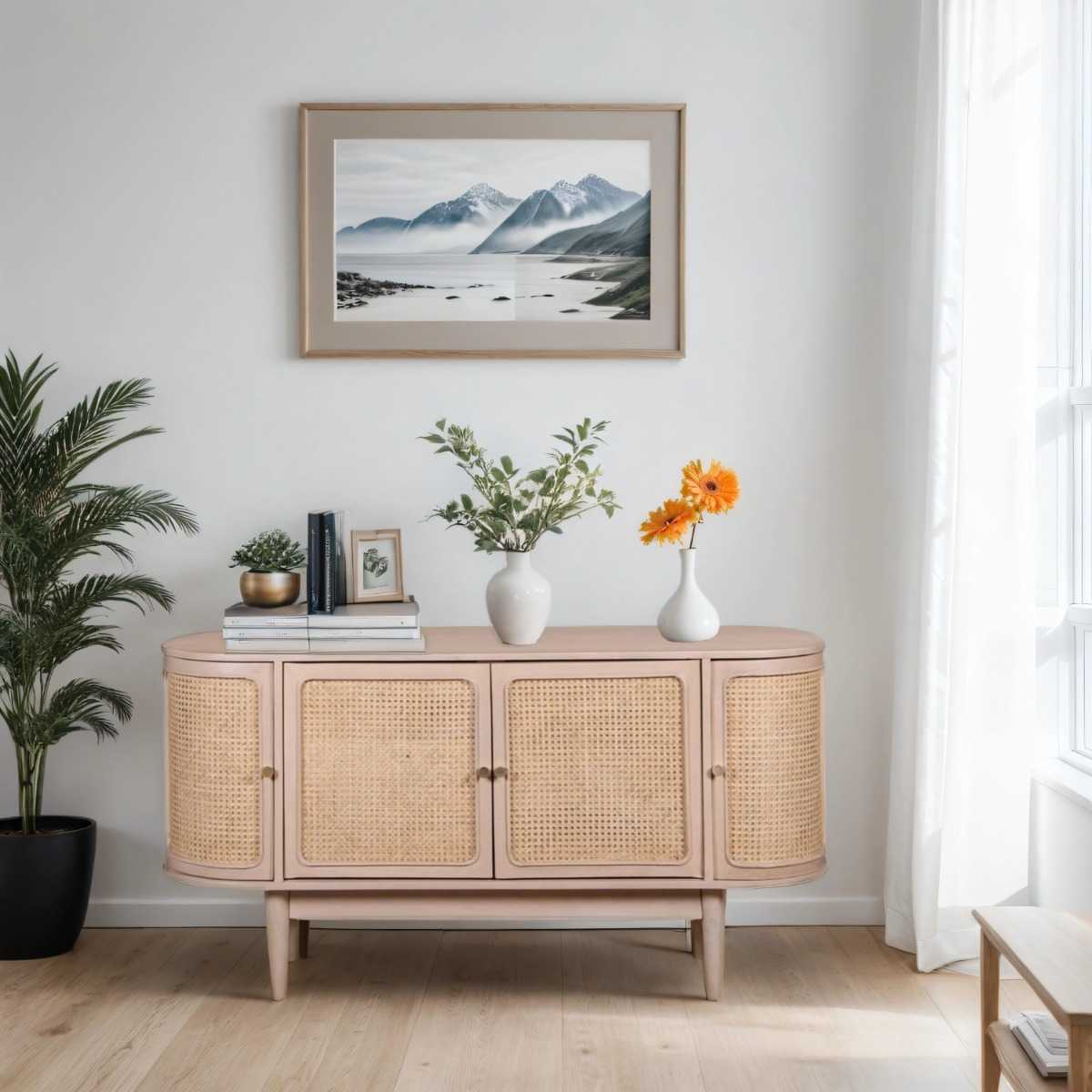 Emiko Cane & Mango Wood 4 Doors Sideboard