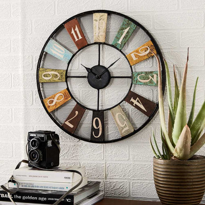 Patchwork Metal Clock Industrial Style