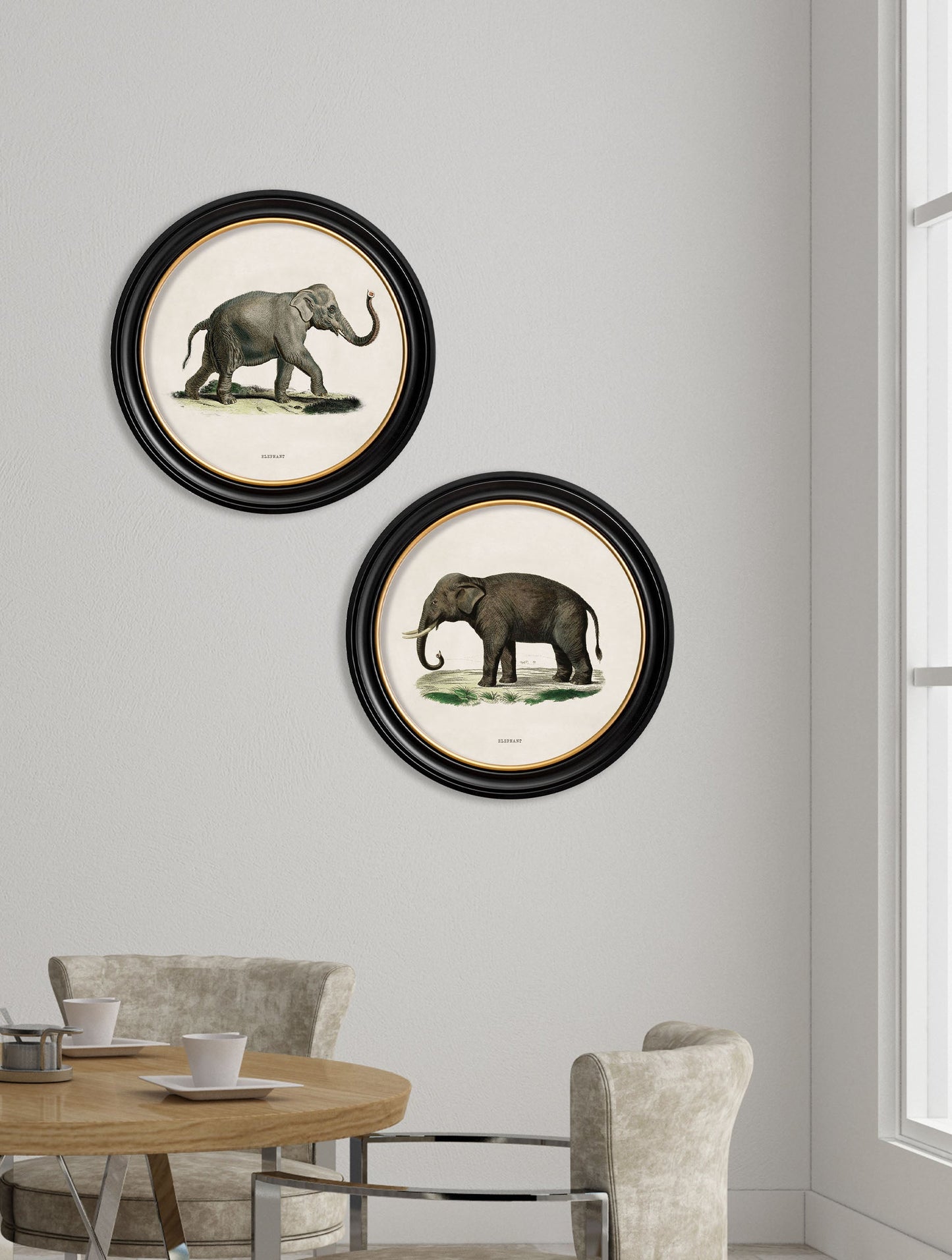 c.1846 Elephants in Round Frame