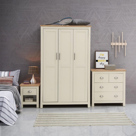 Lisbon 3 Piece Set 3 Door Wardrobe 2+2 Chest 1 Drw Bedside