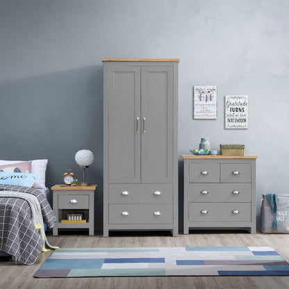 Lisbon 3 Piece Set 2 Door Wardrobe 2+2 Chest 1 Drw Bedside Light Grey